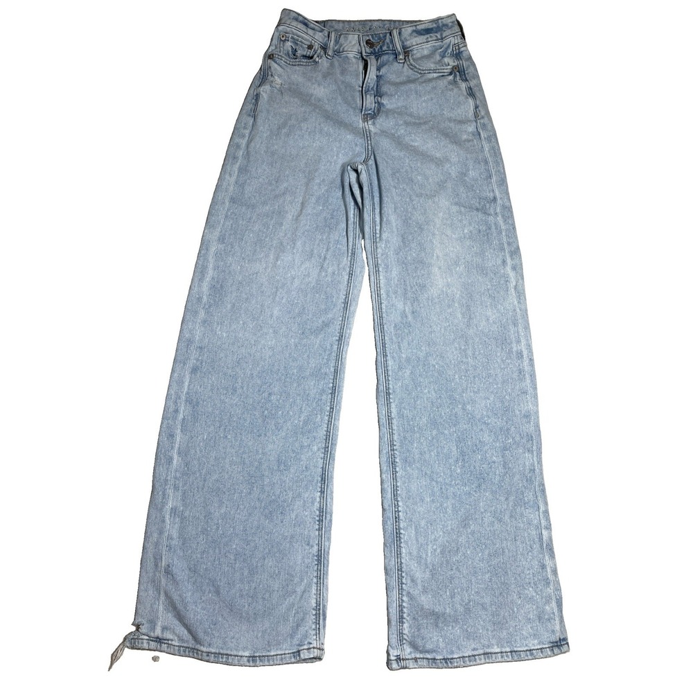 American Eagle Women's 0 (26×30) Super High Rise Baggy Wide Leg Jeans Distress